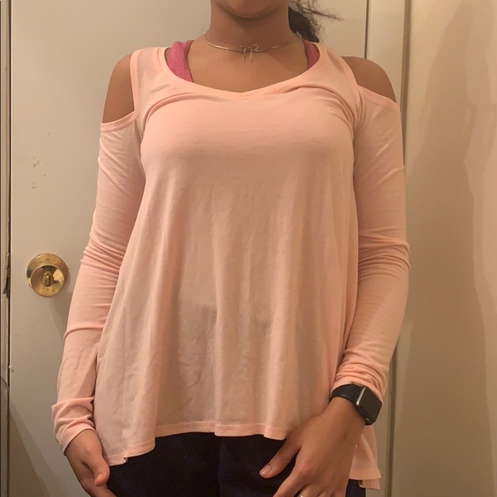 light pink long sleeve cold shoulder